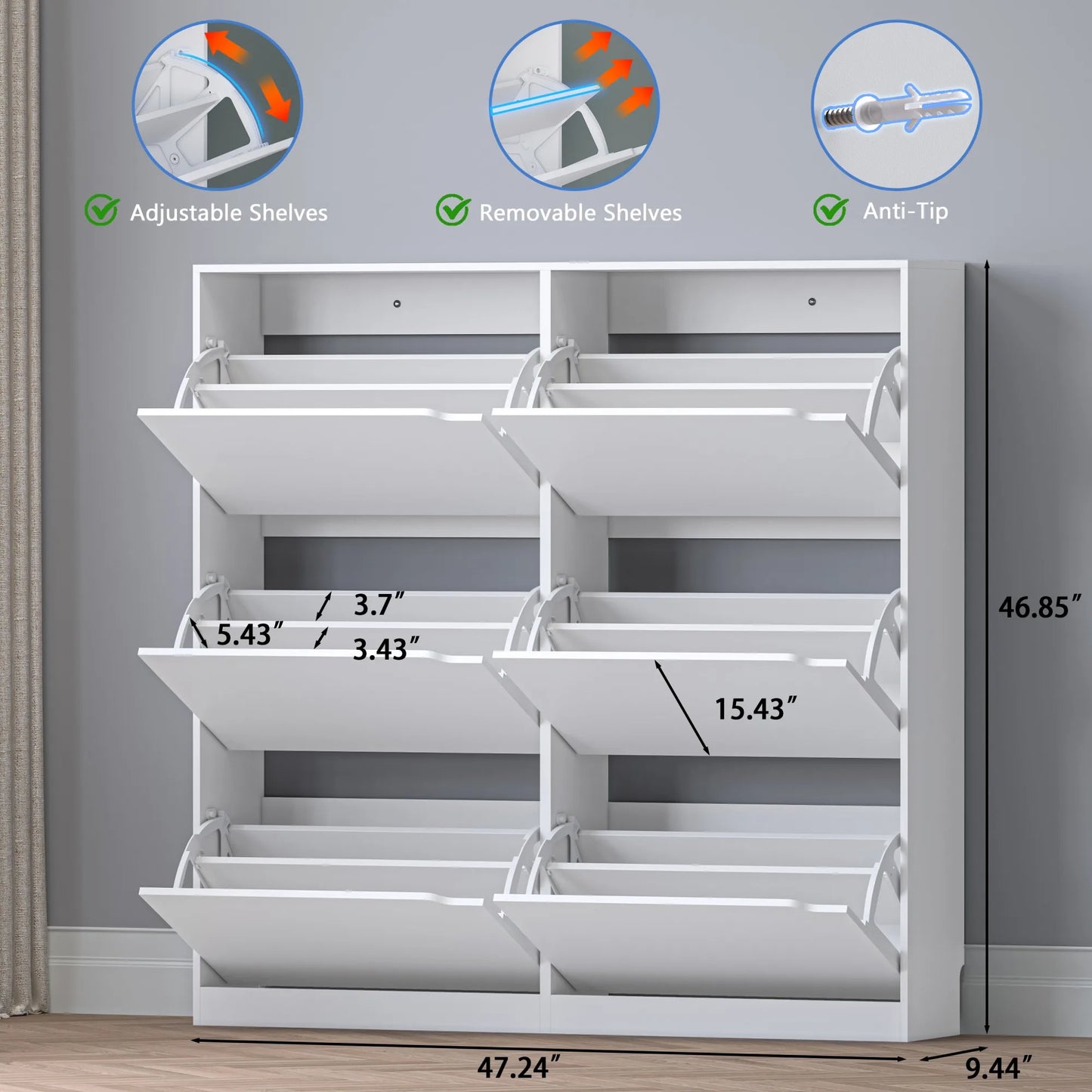 Shoe Storage Cabinet with 6 Flip Drawers