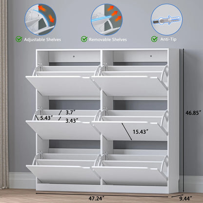 Shoe Storage Cabinet with 6 Flip Drawers