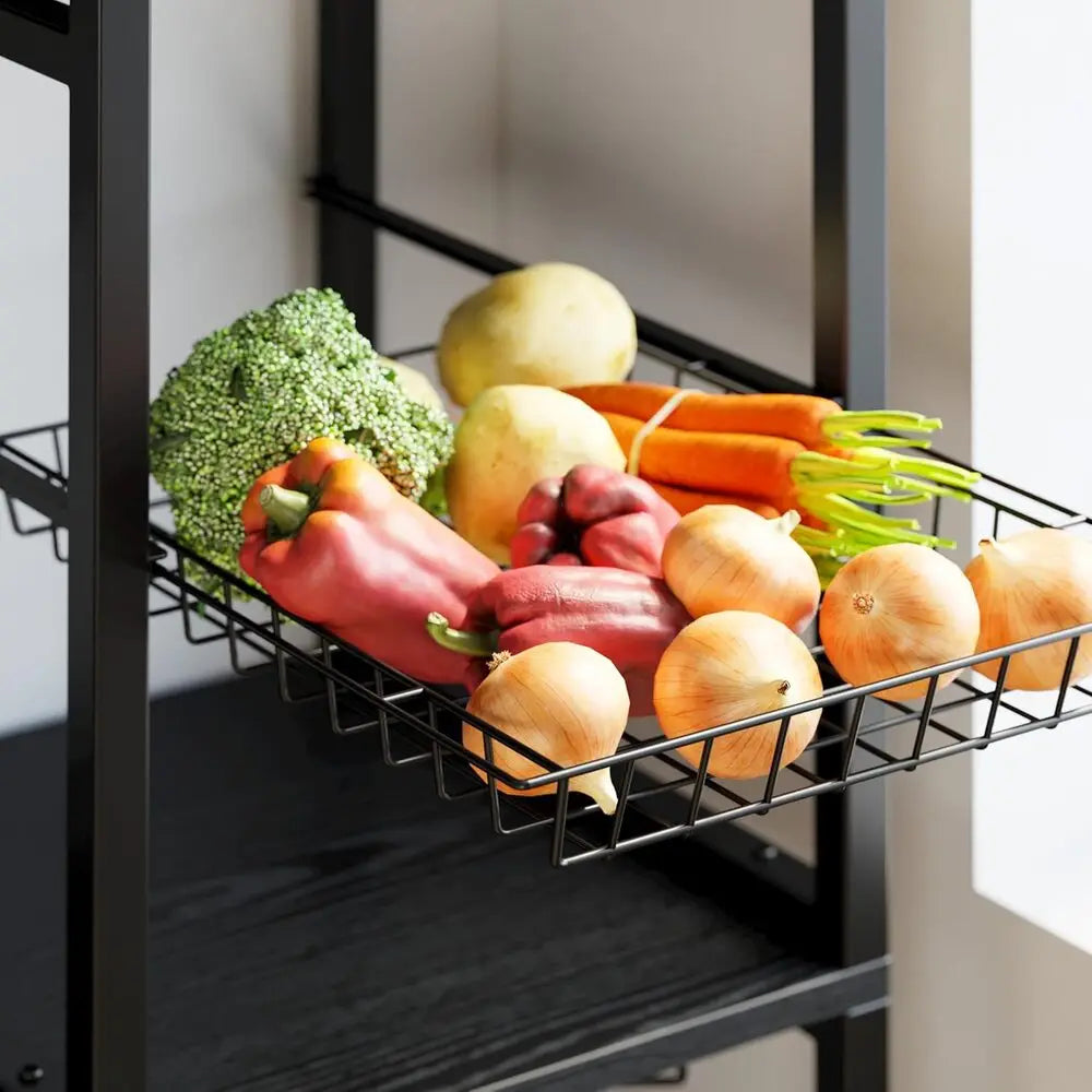 Bakers Rack with 2 Storage Cabinets and Outlet