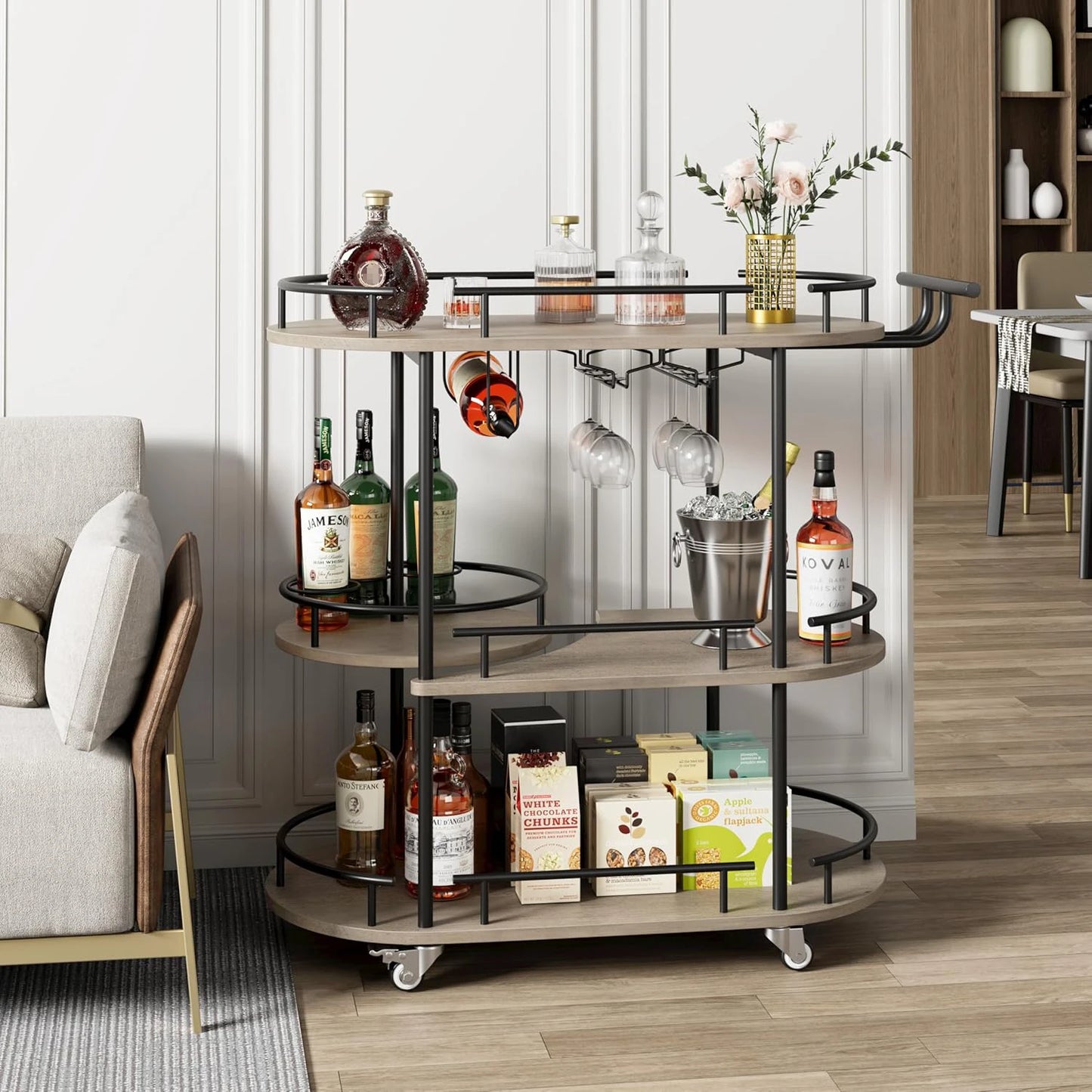 3-Tier Drinks Bar Cart with Wheels