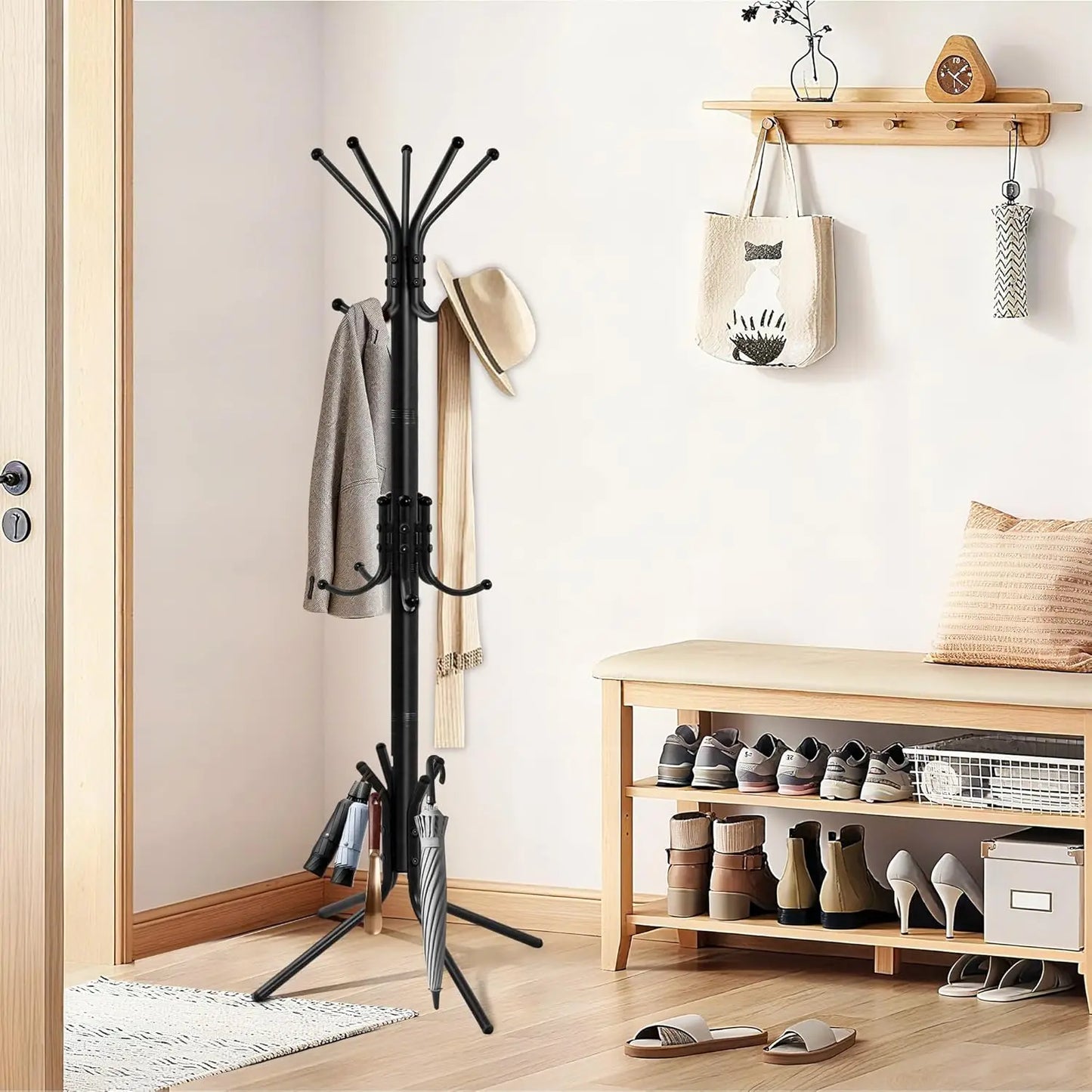 Coat Rack with 15 Hooks, Sturdy Metal