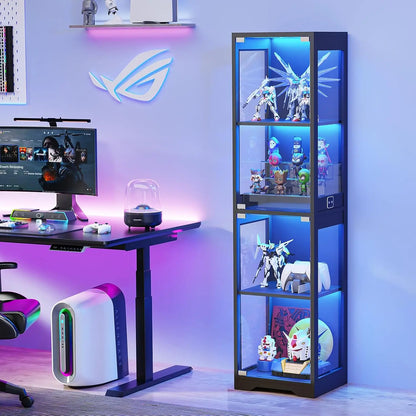 4-Tier Glass Display Cabinet with LED Lights
