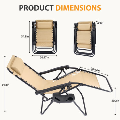 Set of 2 Portable Zero Gravity Recliner Chairs