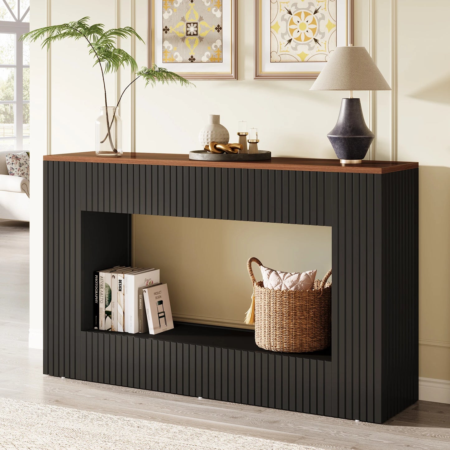 55-Inch Wood Entryway Table with Storage