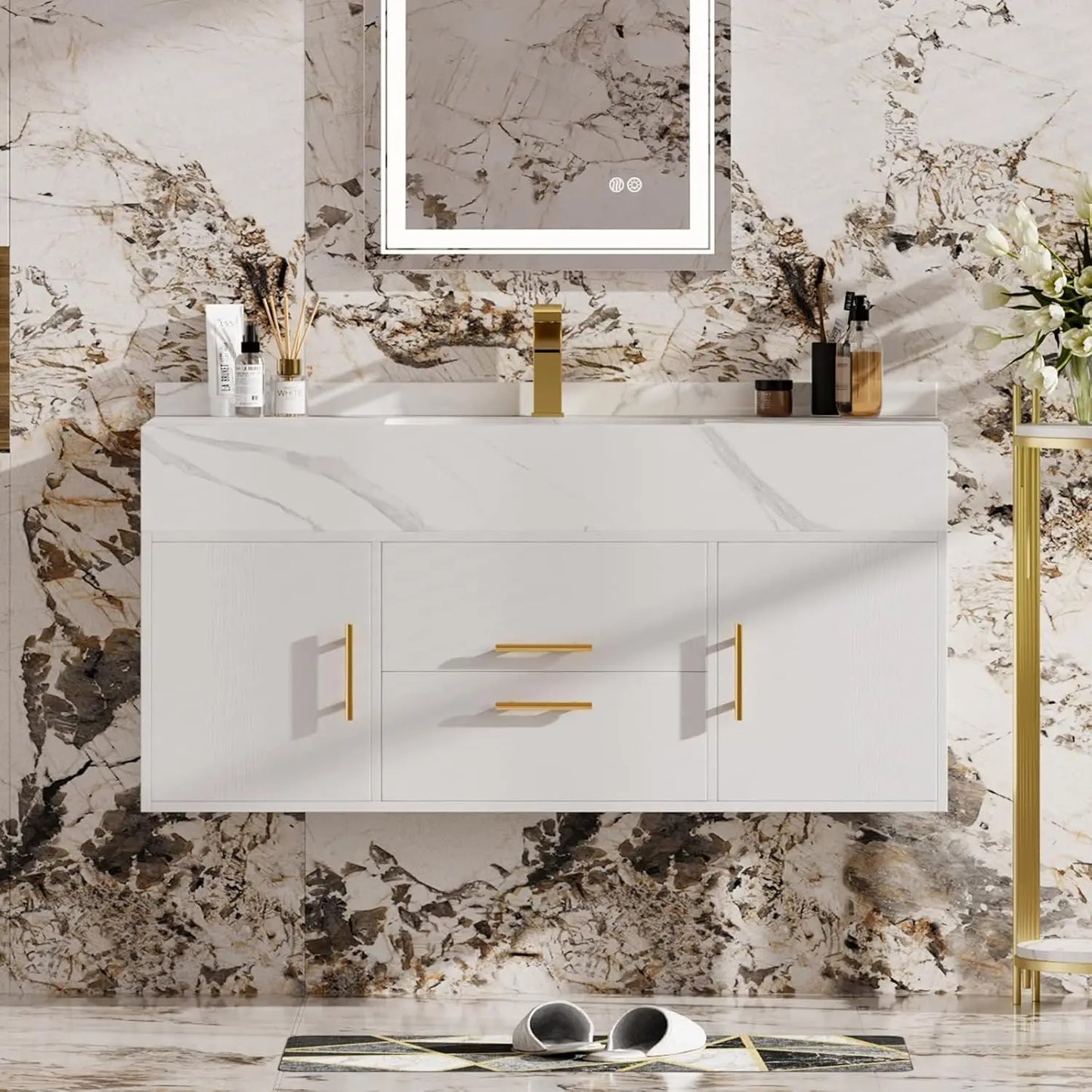 Floating Bathroom Vanity Sintered Stone Top 2 Drawers