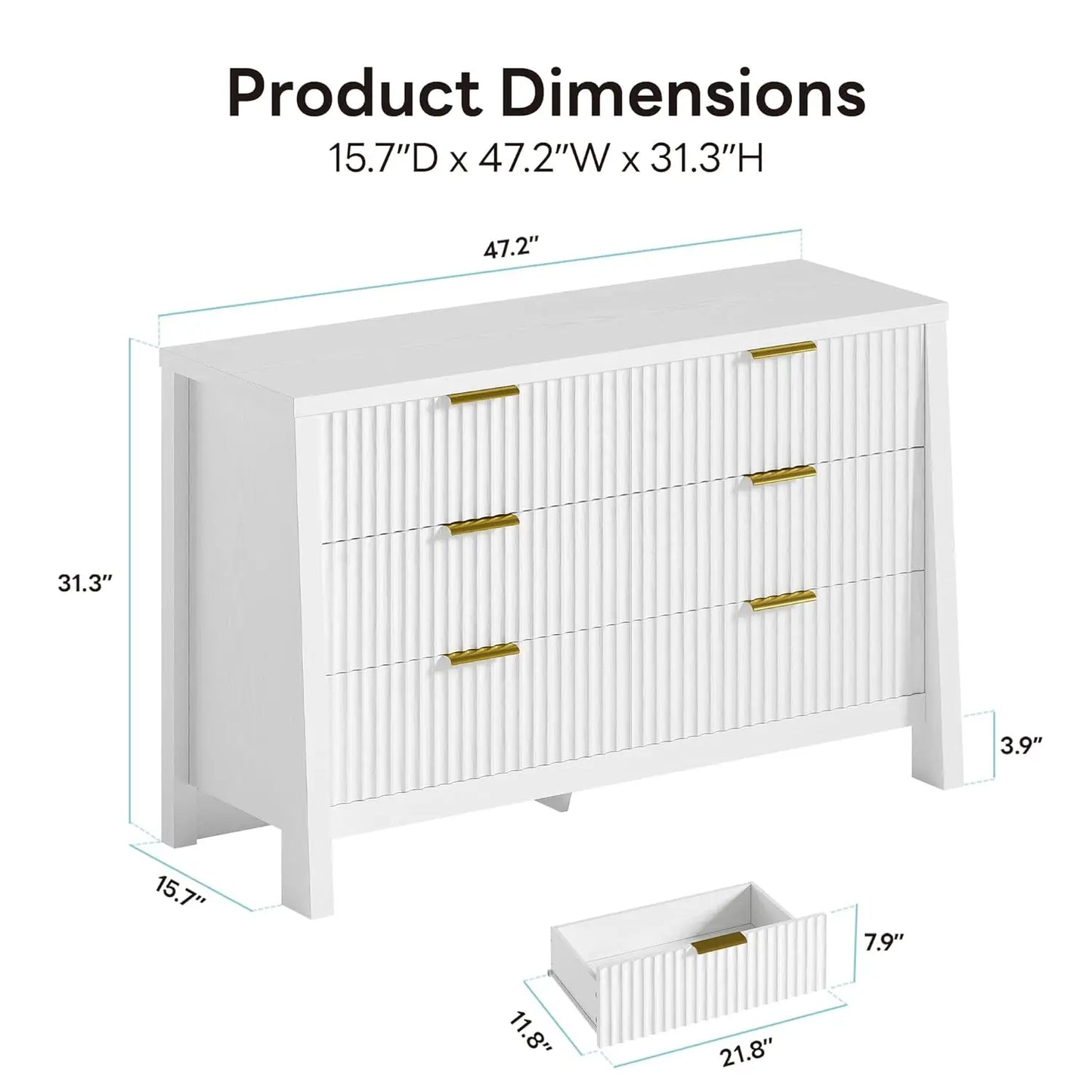Wide 6 Drawer Fluted Dresser