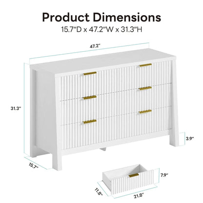 Wide 6 Drawer Fluted Dresser