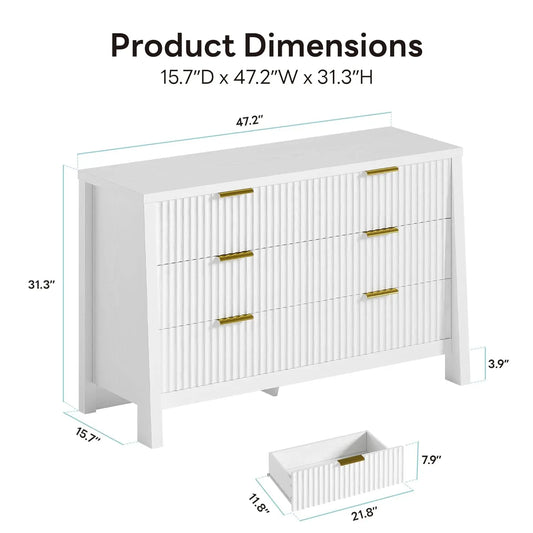 Wide 6 Drawer Fluted Dresser