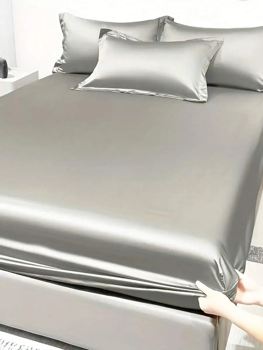 1PC Satin Solid Color Fitted Sheet