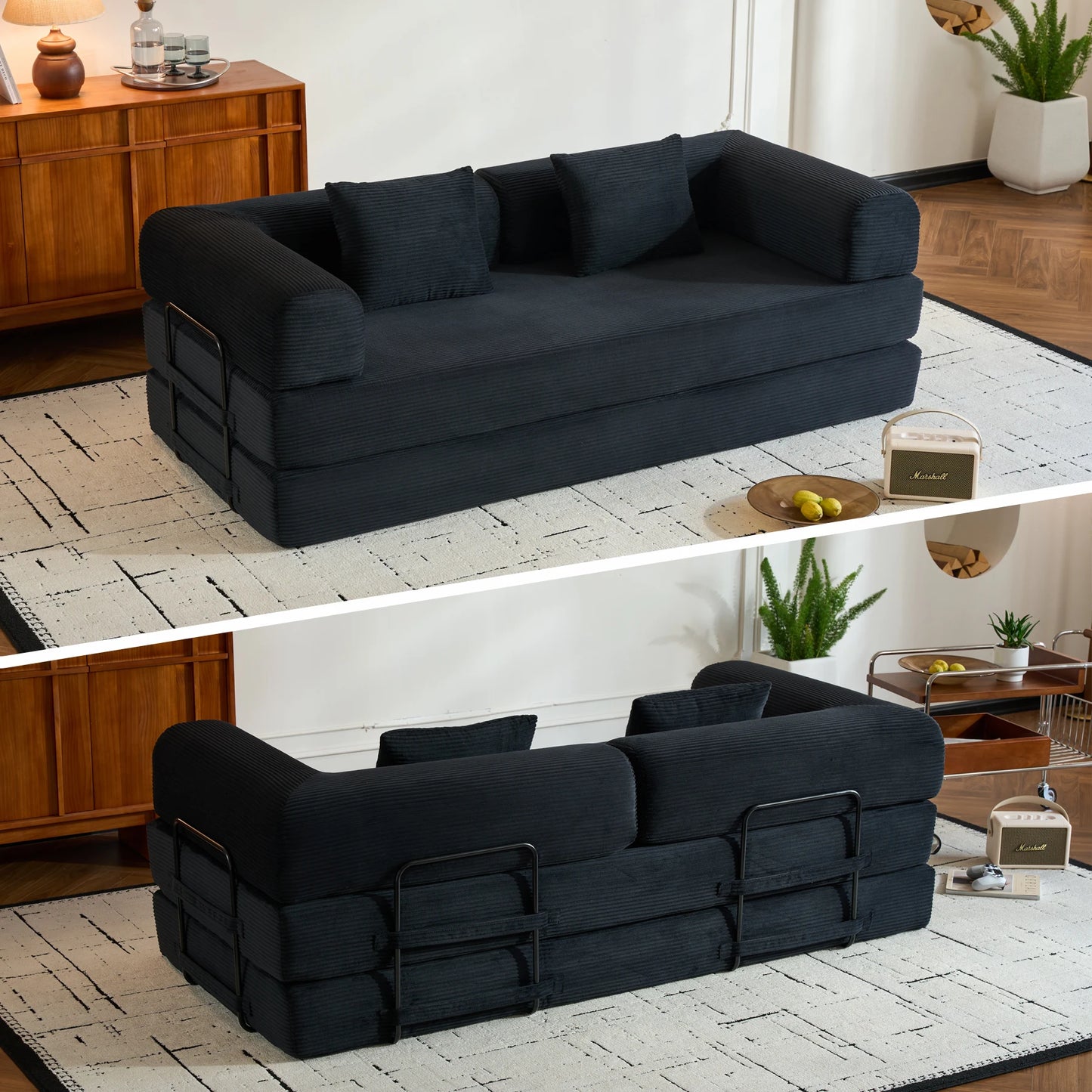 79" Folding Corduroy Futon Sofa Bed