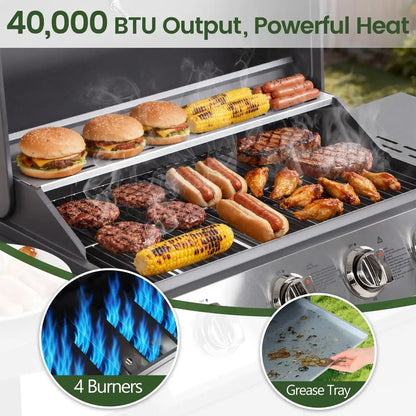 4 Burner Propane Gas BBQ Grill with Wheels
