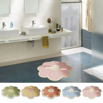 Round Flower Bathroom Mat Quick Drying