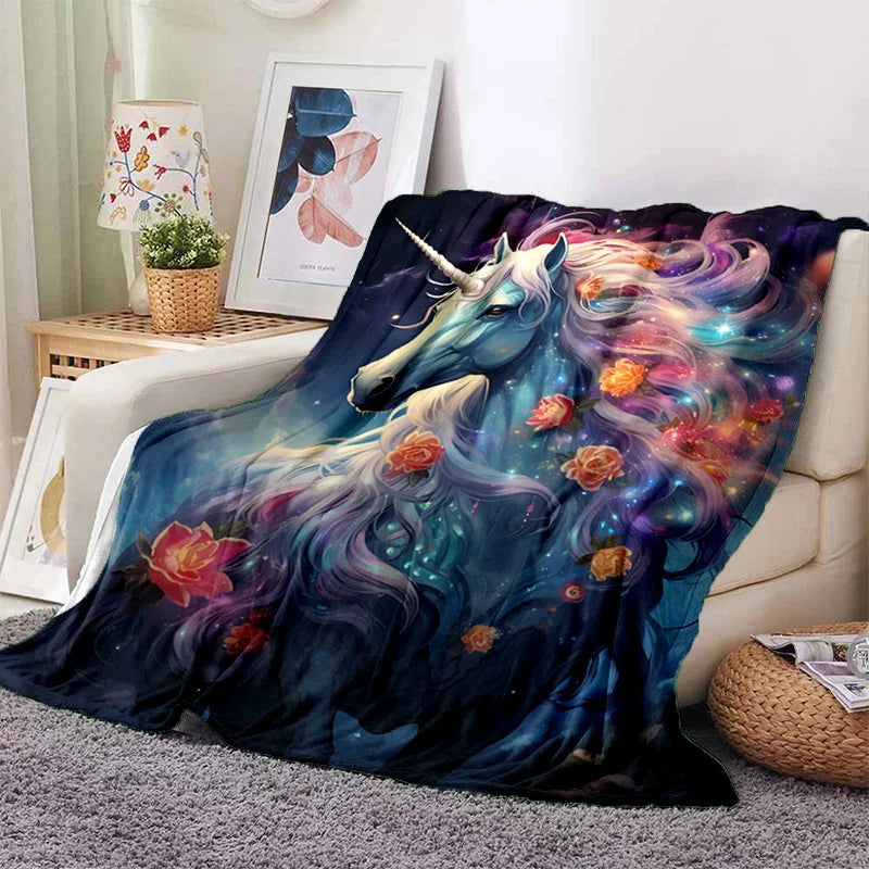 Cozy Fantasy Unicorn Lightweight Flannel Blanket