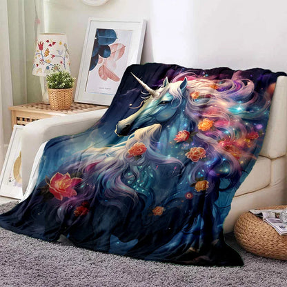 Cozy Fantasy Unicorn Lightweight Flannel Blanket