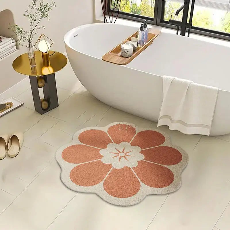 Round Flower Bathroom Mat Quick Drying