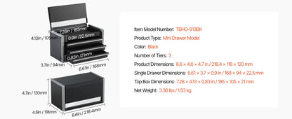 3 Drawers Portable Metal Tool Box