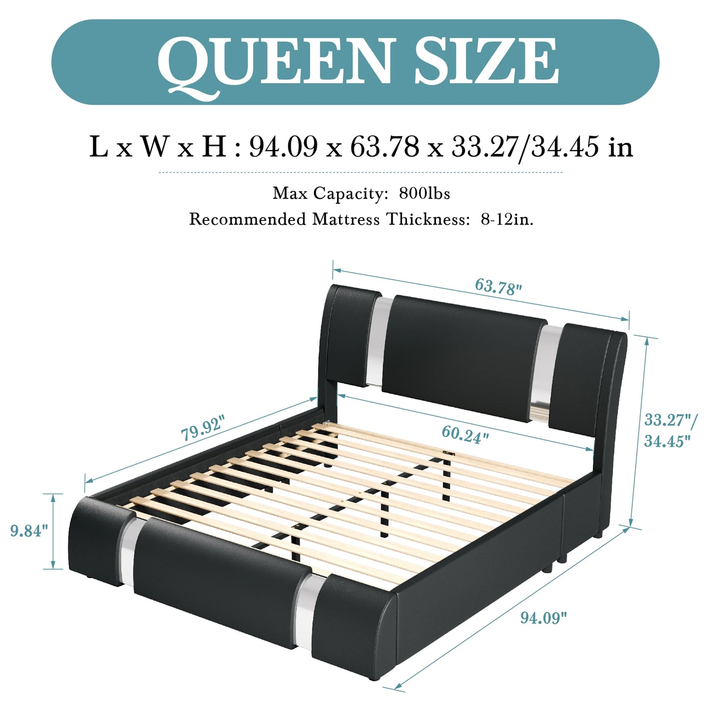 Faux Leather Bed Frame with Iron Pieces Decor