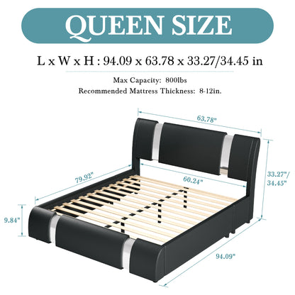 Faux Leather Bed Frame with Iron Pieces Decor