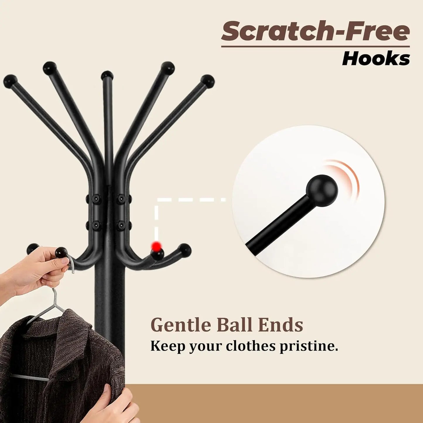 Coat Rack with 15 Hooks, Sturdy Metal