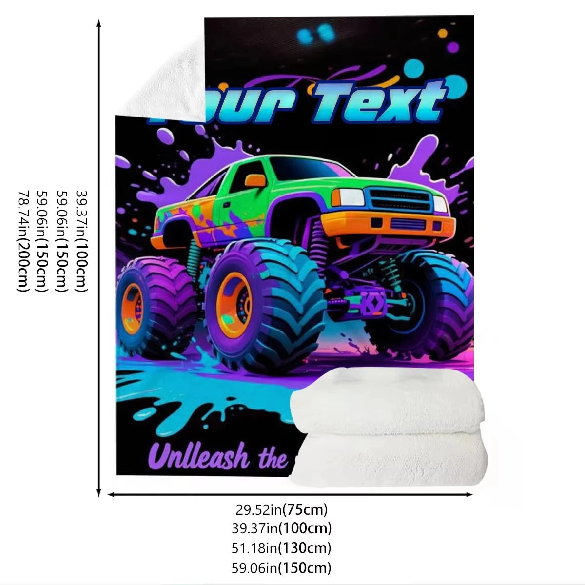 Personalized Name Cartoon Monster Truck Flannel Blanket