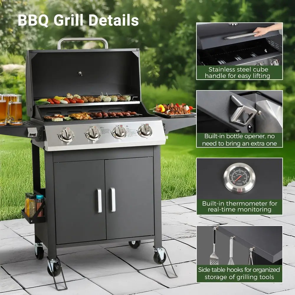 4 Burner Propane Gas BBQ Grill with Wheels