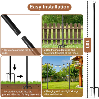10ft Metal String Light Poles with Fork