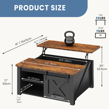 31.5In Wood Lift-Top Coffee Tables with Storage
