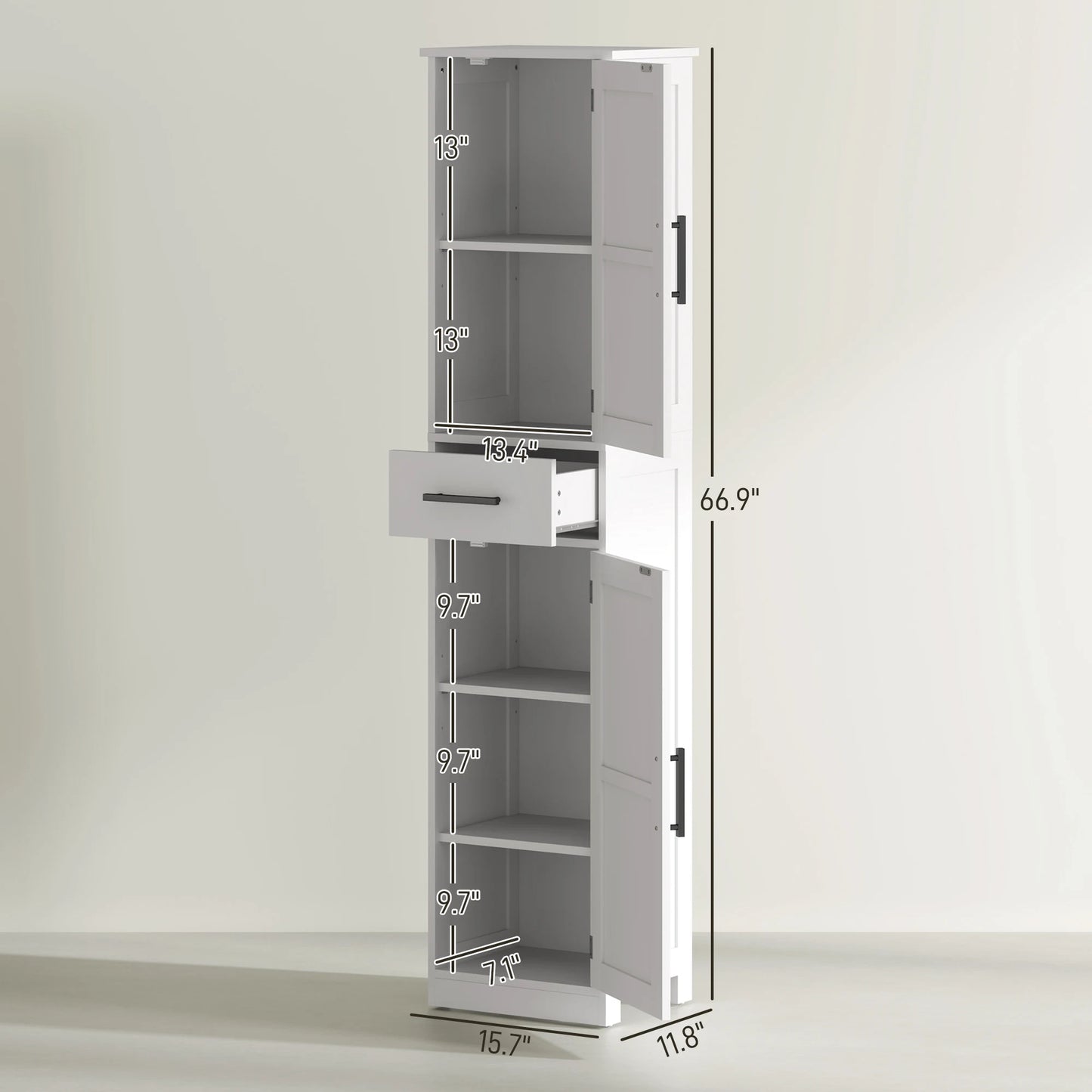 67" Tall Bathroom Storage Cabinet with Drawer