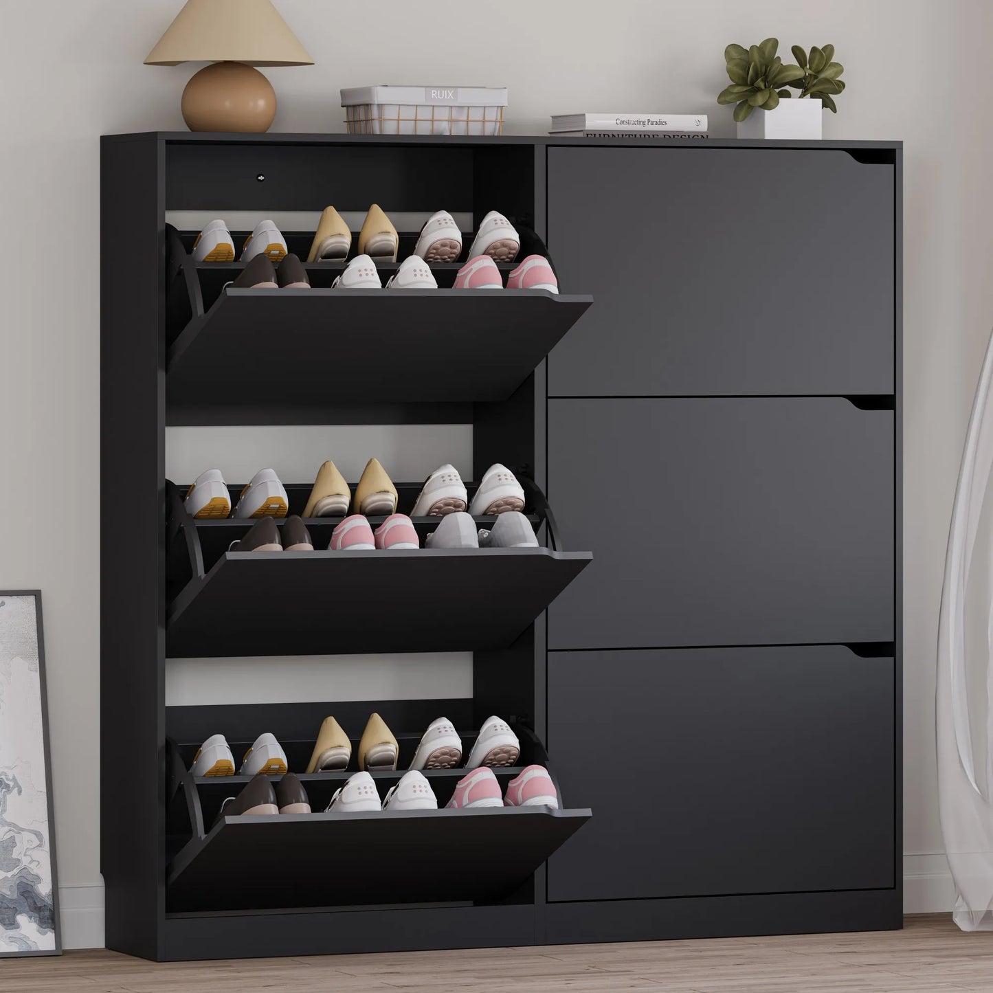 Shoe Storage Cabinet with 6 Flip Drawers