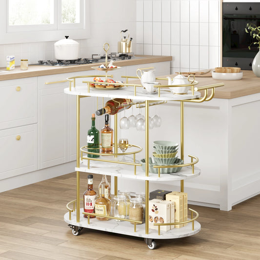 3-Tier Drinks Bar Cart with Wheels