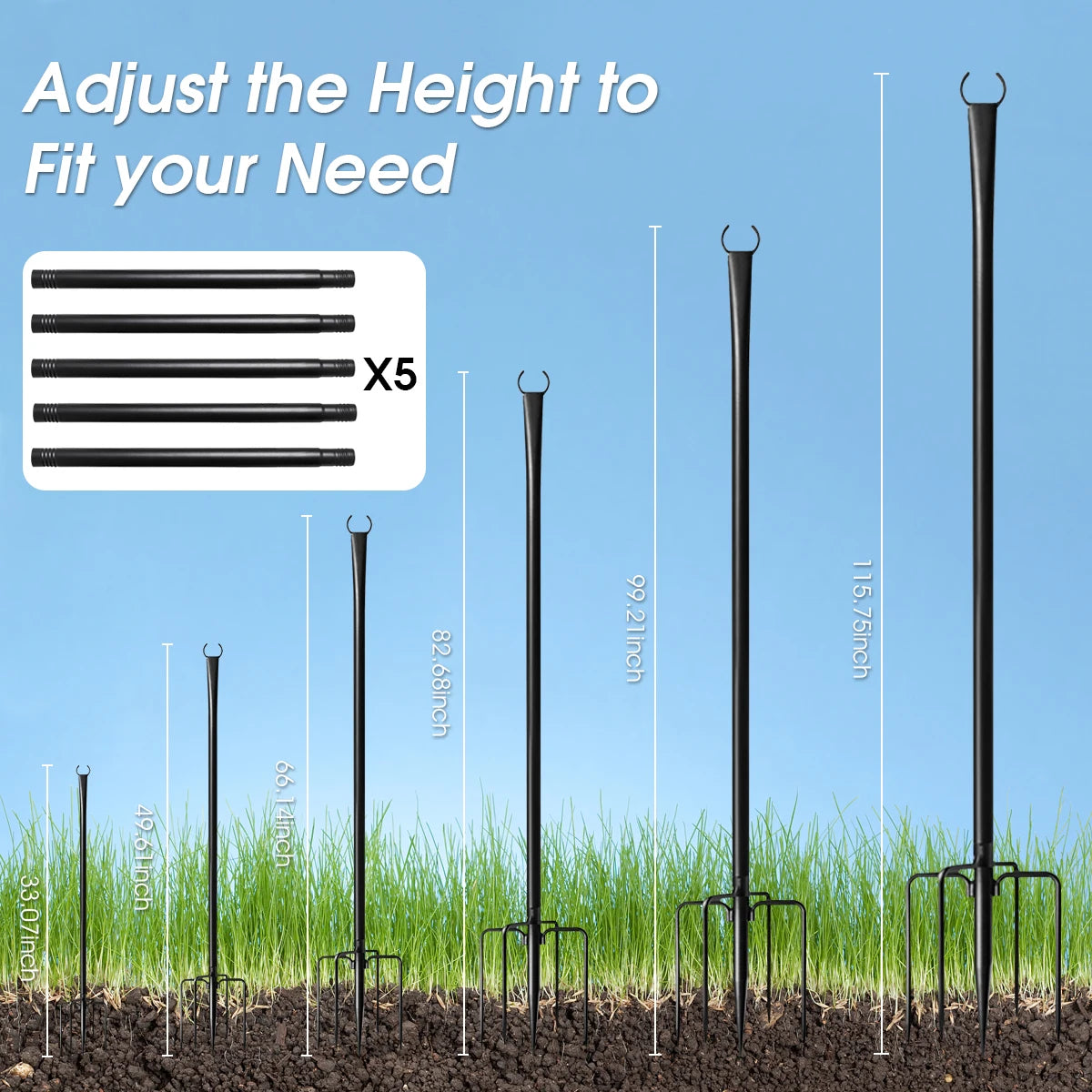 10Ft Adjustable String Light Poles with Fork
