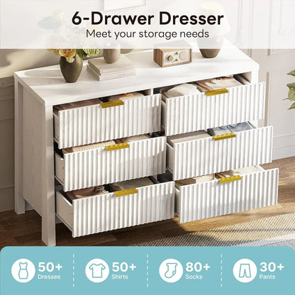 Wide 6 Drawer Fluted Dresser