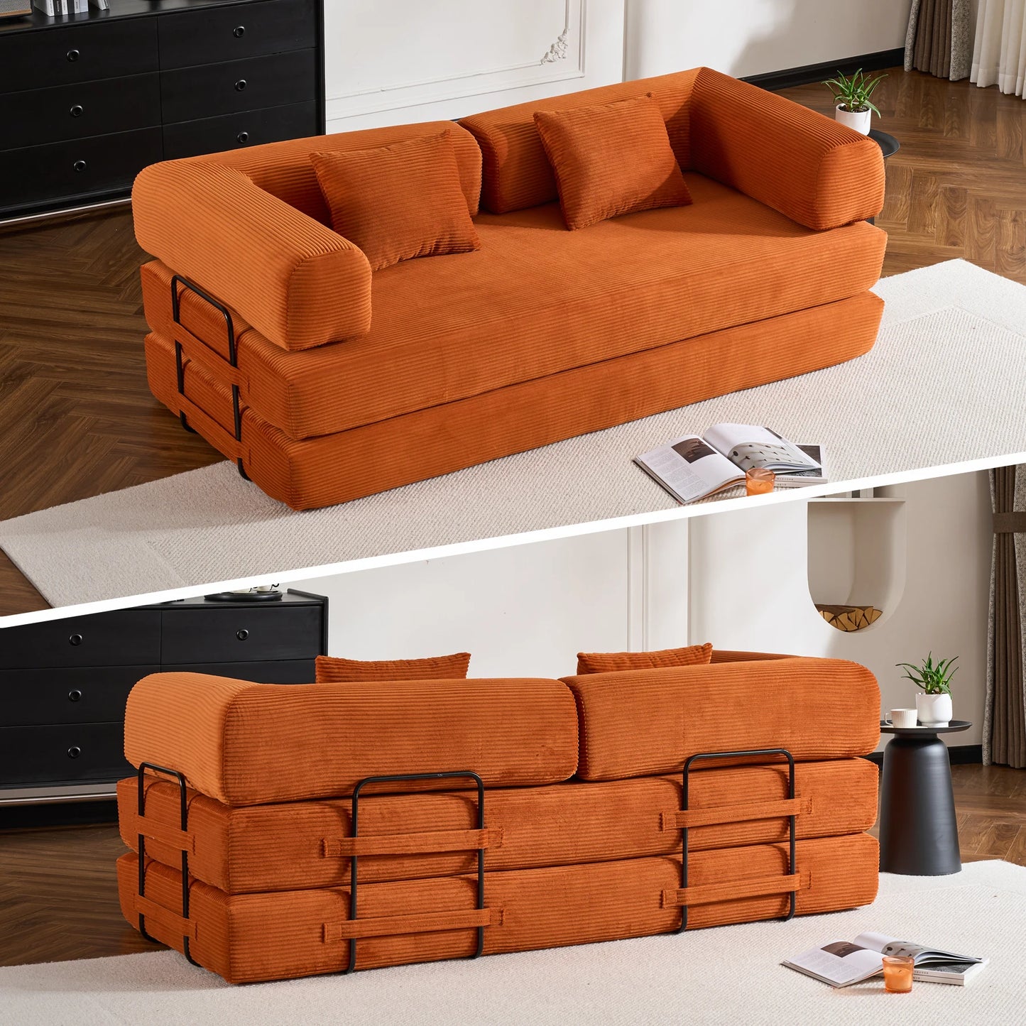 79" Folding Corduroy Futon Sofa Bed