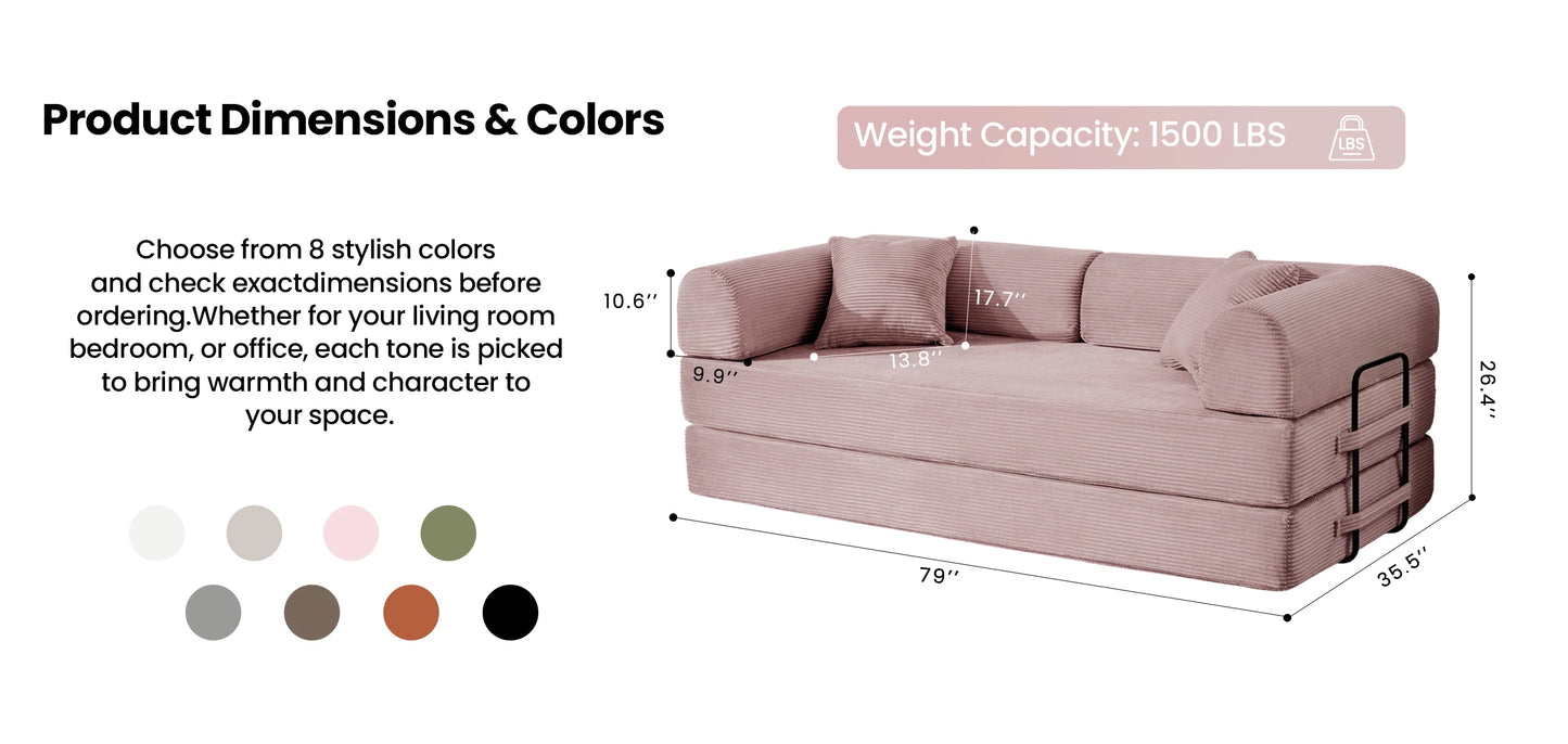 79’’ Folding Convertible Corduroy Sofa Bed