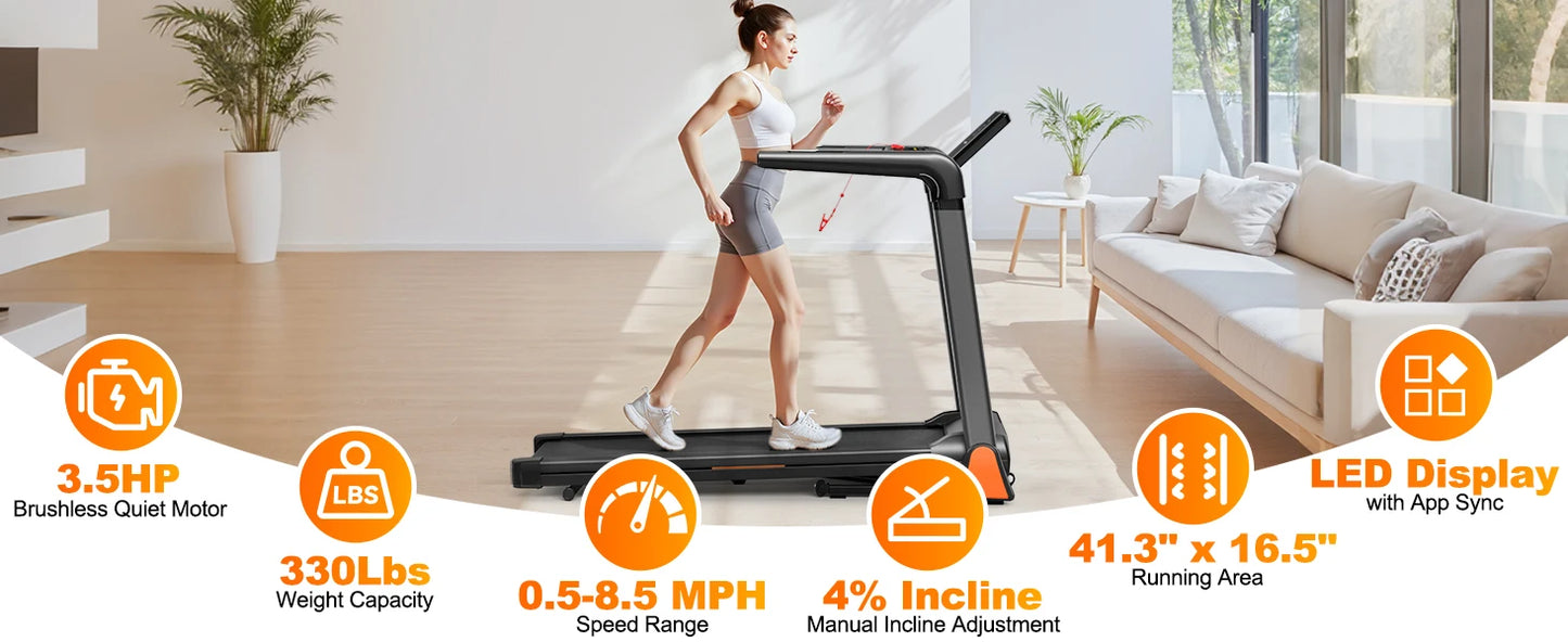 Folding Treadmill 3.5 Horsepower 0.5-8.5MPH 330LBS Capacity