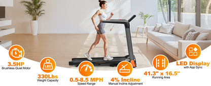 Folding Treadmill 3.5 Horsepower 0.5-8.5MPH 330LBS Capacity