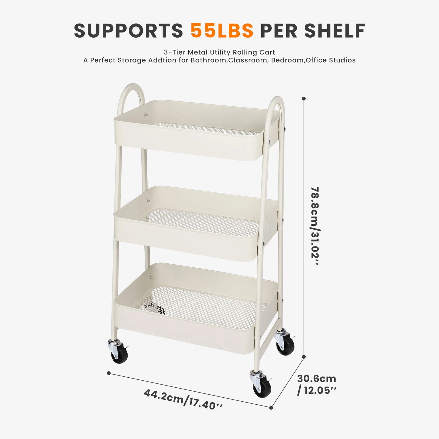 3-Tier Storage Kitchen Cart with Lockable Wheels