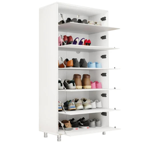 Mirror Shoe Cabinet With 6 Flip Drawers