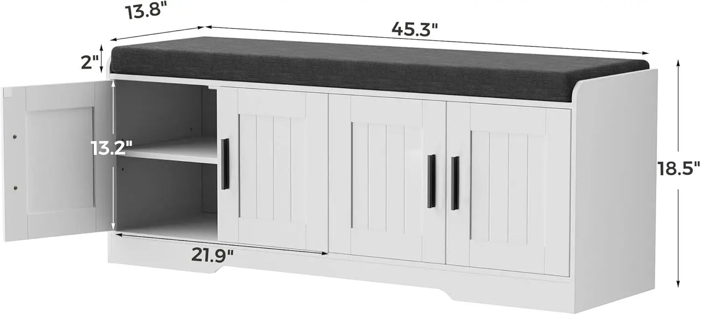 2-Tier Shoe Bench-Padded Seat, with Adjustable Shelf