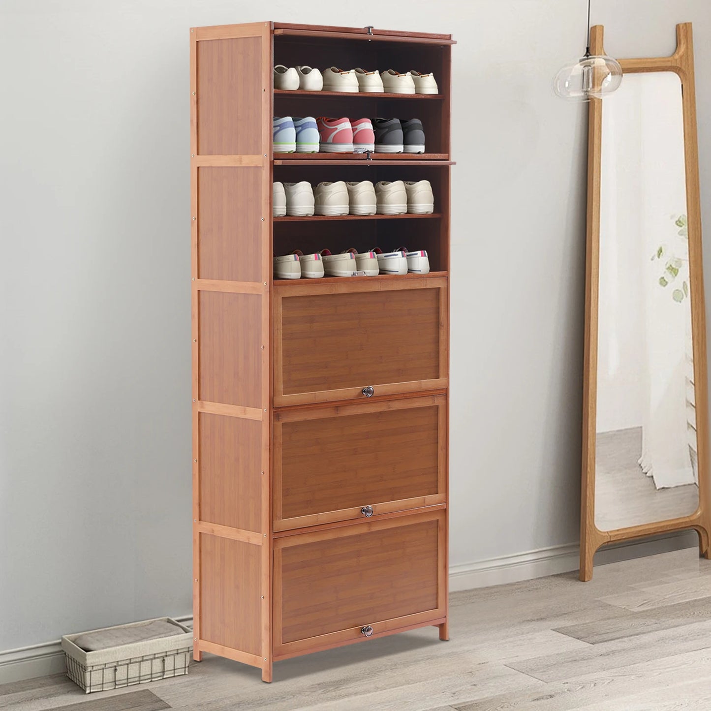 Bamboo Shoe Cabinet Storage Organizer