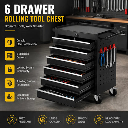 6 Drawer Rolling Tool Chest with Locking Wheels
