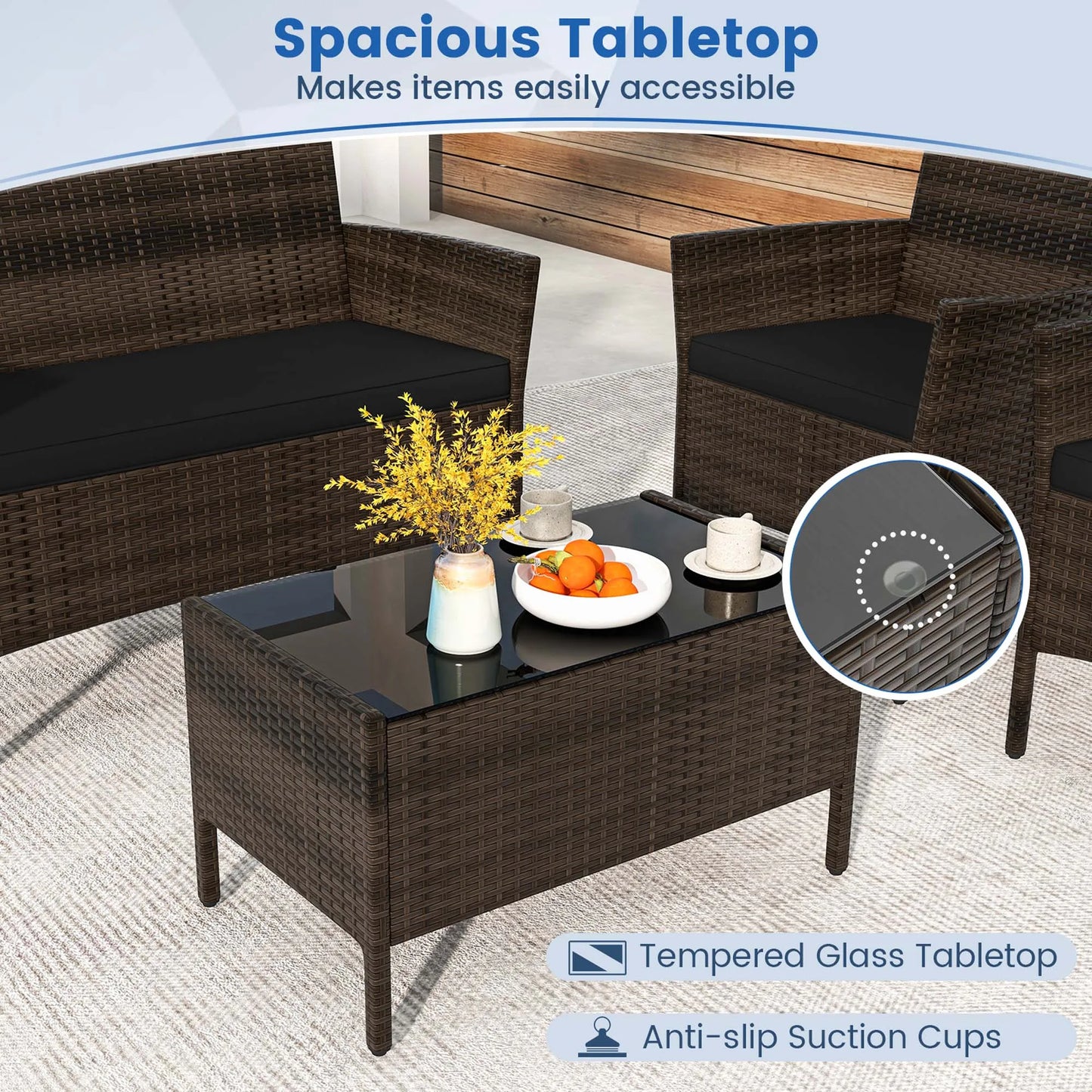 4 PCS Patio Furniture Set with Washable Cushions