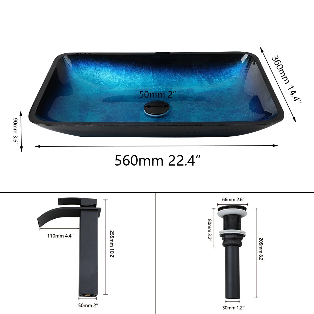 Tempered Glass Washbasin Faucet Set