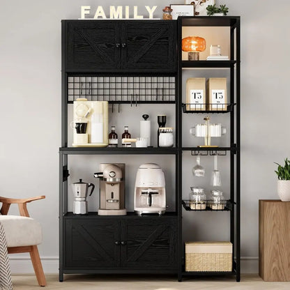 Bakers Rack with 2 Storage Cabinets and Outlet