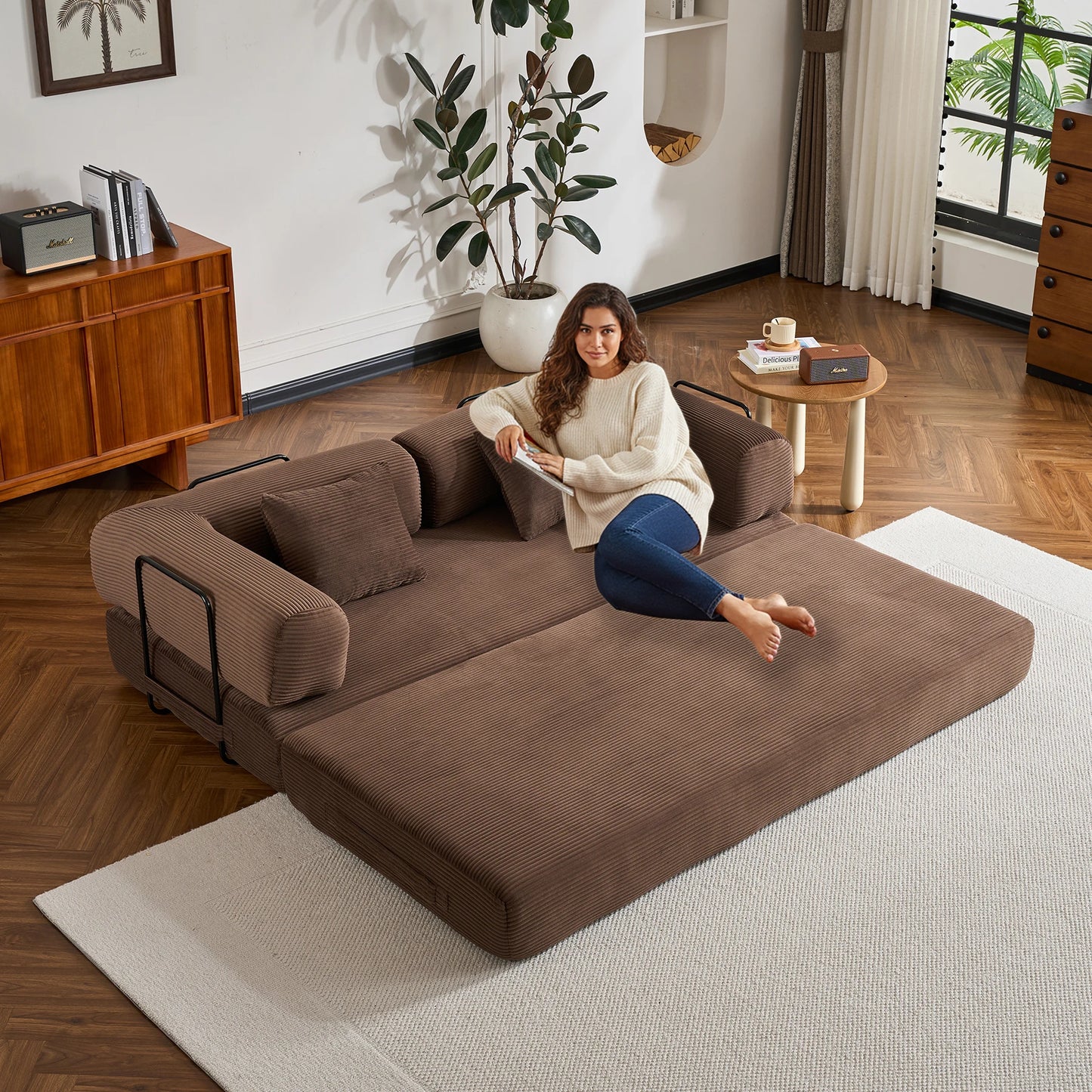 79" Folding Corduroy Futon Sofa Bed