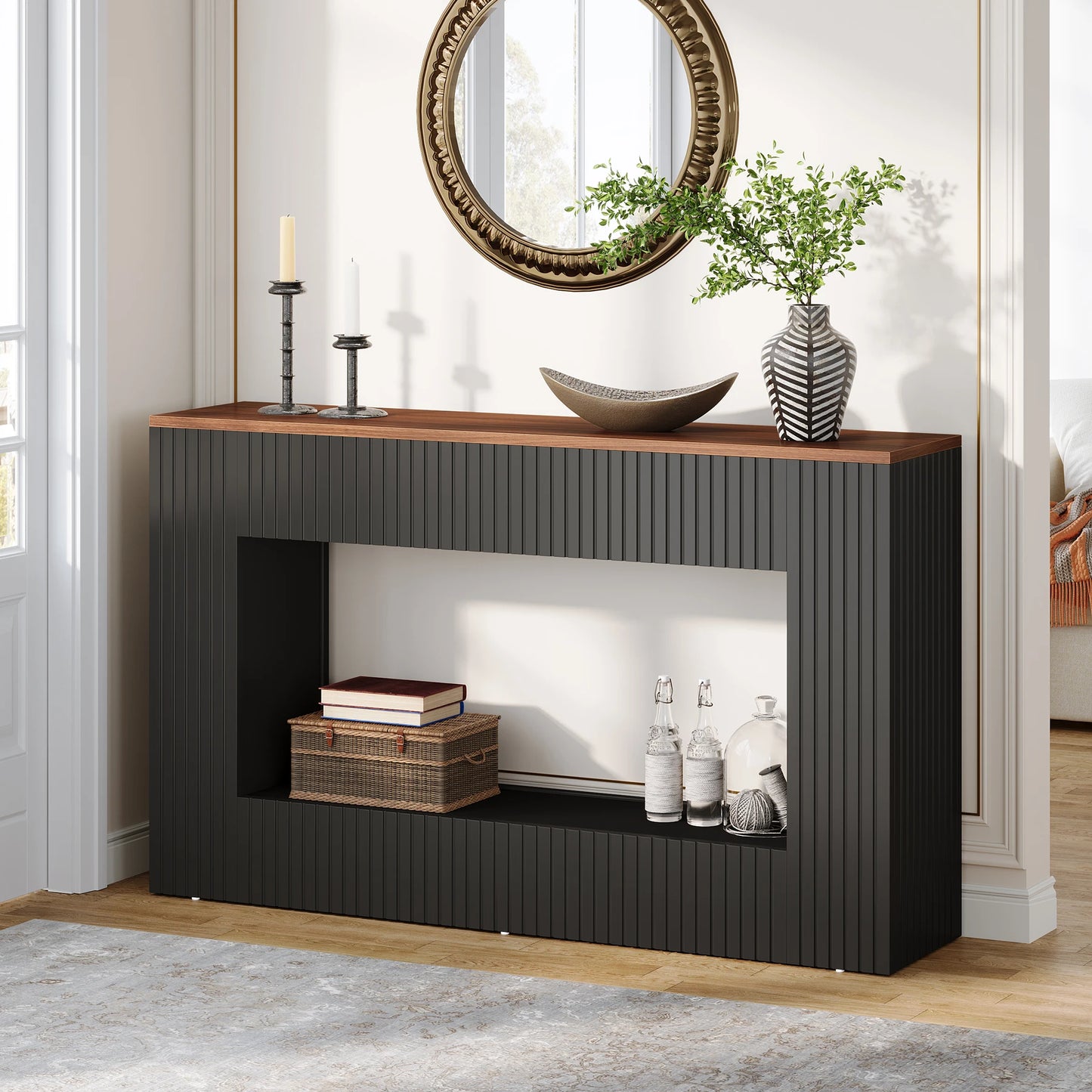55-Inch Wood Entryway Table with Storage