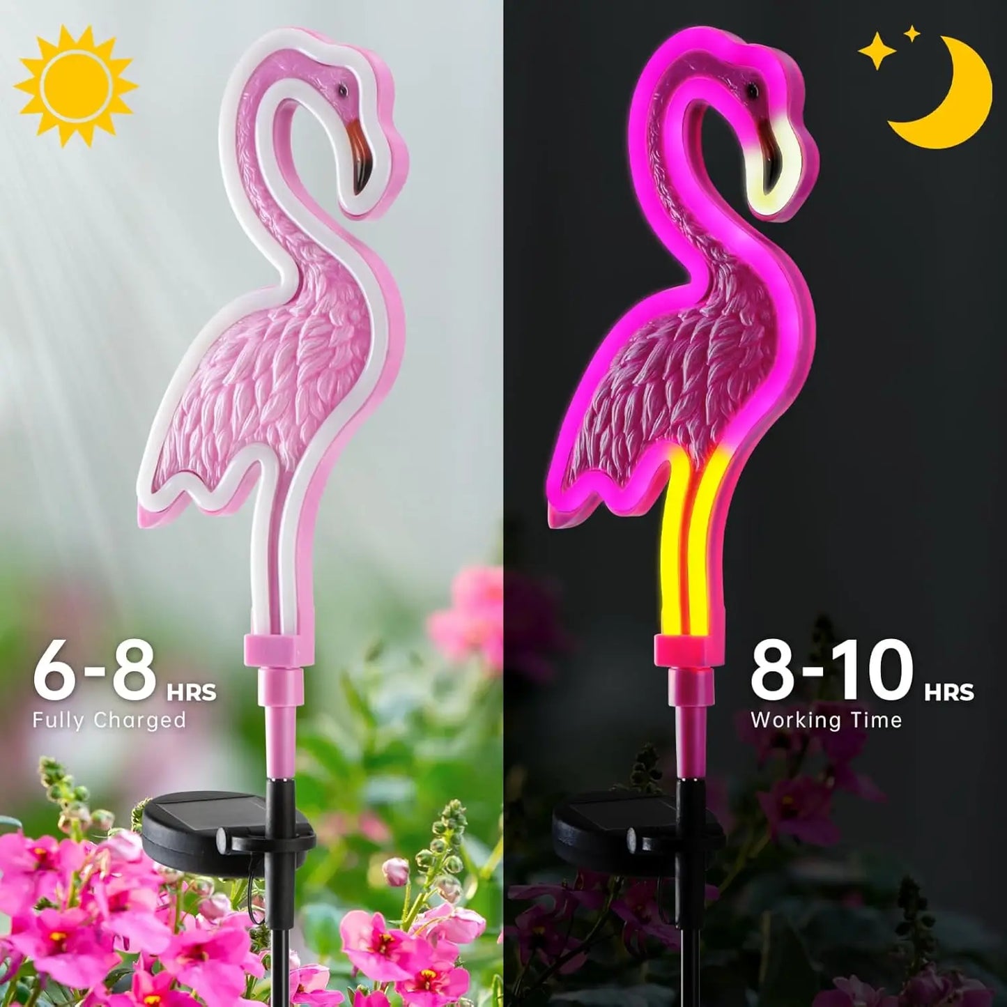 Pink Neon Flamingo Solar Lights, Outdoor Garden
