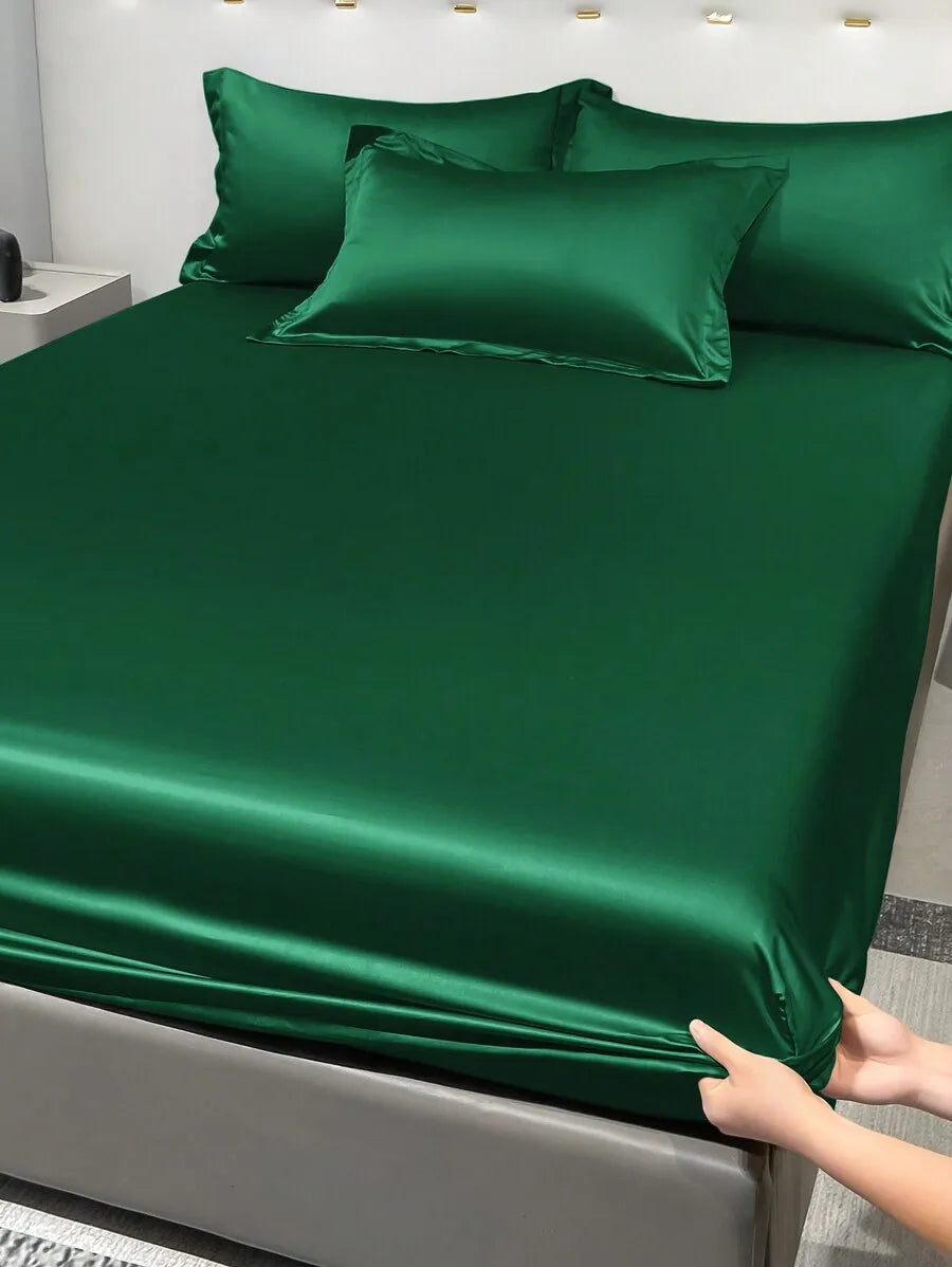 1PC Satin Solid Color Fitted Sheet