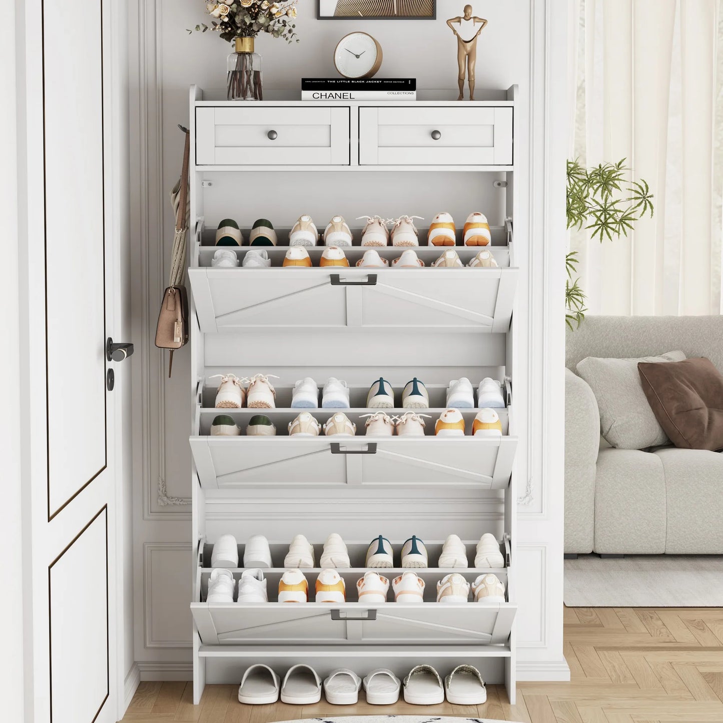 Shoe Cabinet with 3 Flip and 2 Drawers