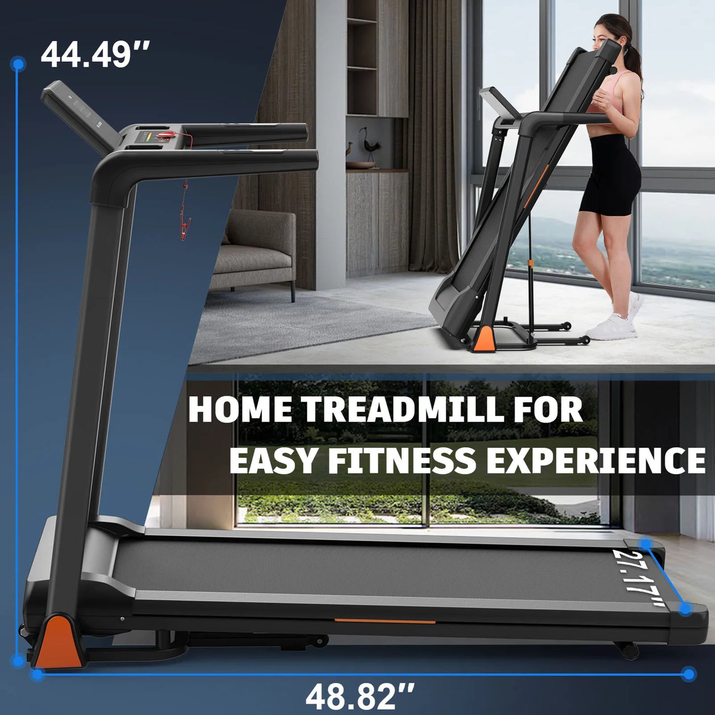Folding Treadmill 3.5 Horsepower 0.5-8.5MPH 330LBS Capacity